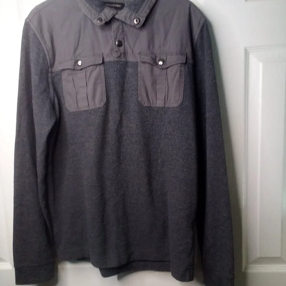 Banana Republic Shirt Men L Long Sleeve Pockets Top Snap Gray